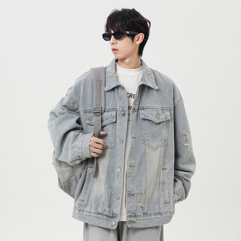 デニムジャケット 男性用 Gジャン ダメージ加工 グラデーション 韓国 アウター 豪華感 クラシック レトロ 秋冬