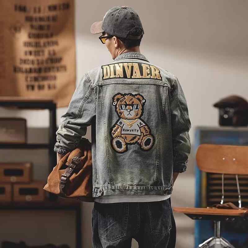 ジャケット 男性用 デニム Gジャン アウター 刺繍 星柄 バイク レトロ ヴィンテージ オシャレ カジュアル