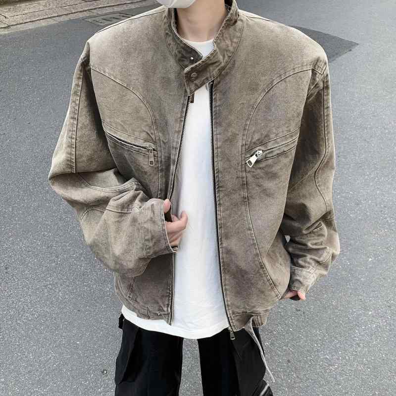 ジャケット 男性用 デニムジャケット 立襟 Gジャン ジップアップ ショート丈 アウター ブルゾン アメカジ グレー 春物 4,774円