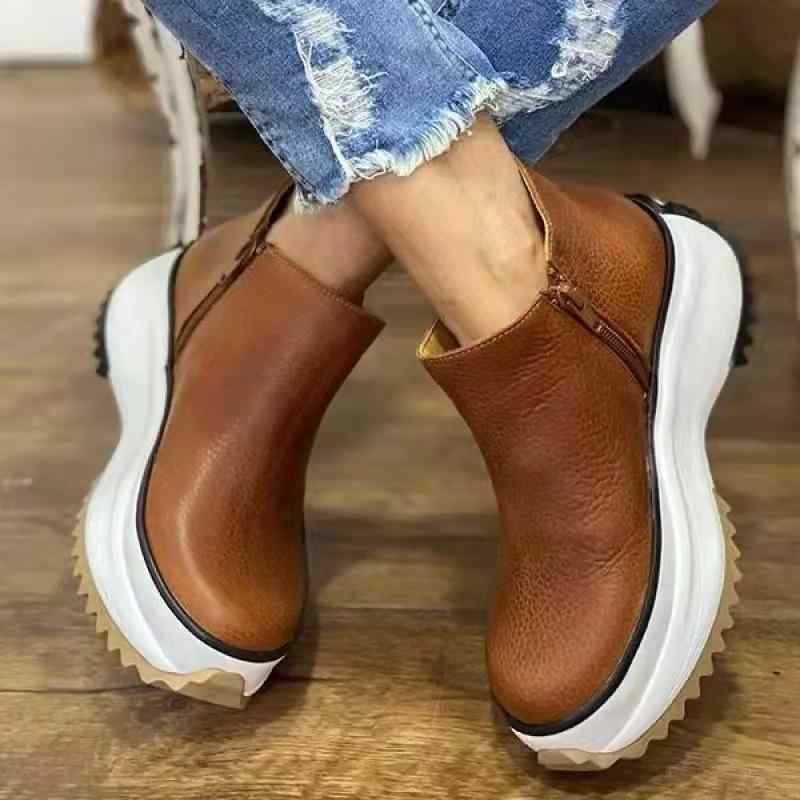ブーツ レディース 秋冬 厚底 ヌードカラー サイドジップ 保温 婦人靴 ラッキーアイテム