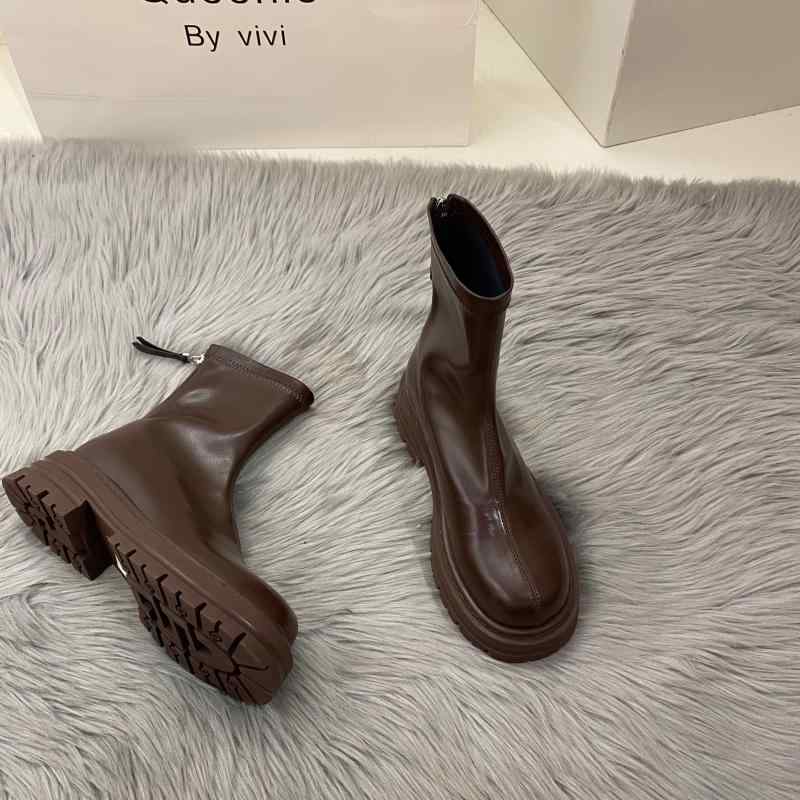 ブーツ レディース 厚底 ショートブーツ 韓国 小さいサイズ 大きいサイズ ローヒール 黒 茶色 歩きやすい 疲れにくい カジュアル