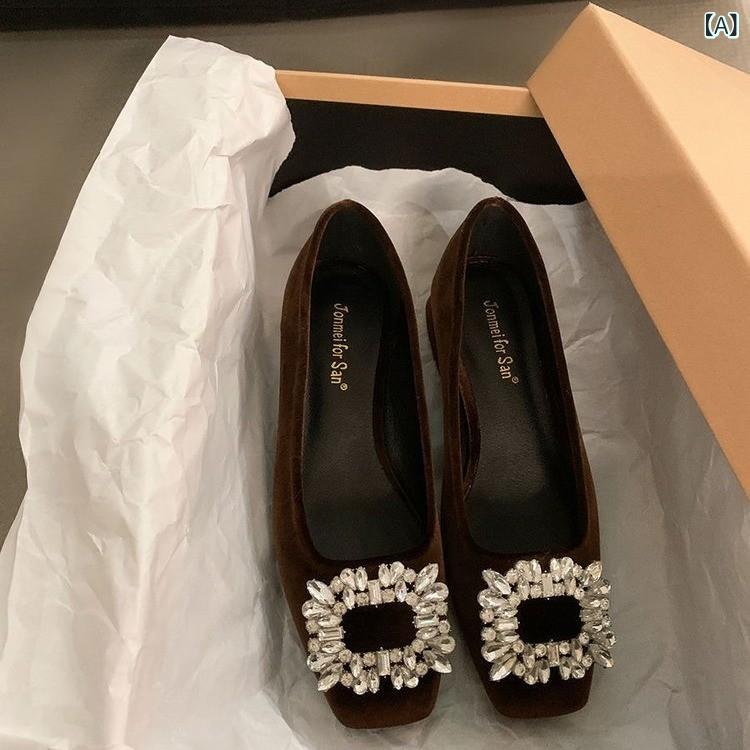 パンプス レディース バレエシューズ フラット ローヒール ぺたんこ 婦人靴 かわいい 歩きやすい 痛くない キラキラ ジルコニア 滑り止め付き スクエアトゥ 普段使い お出かけ 春秋2