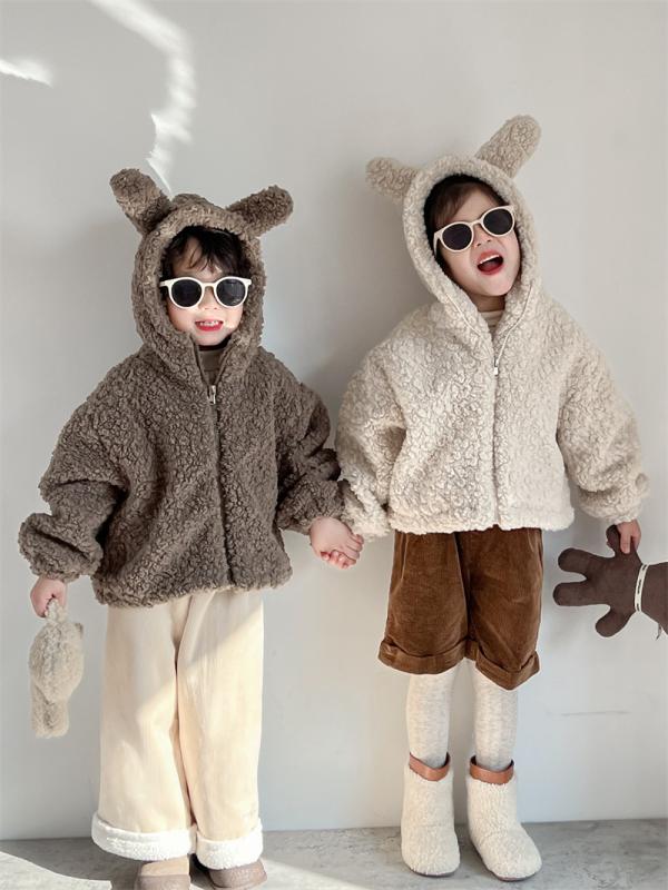 子供服 アウター 秋冬 加厚 ボア ジャケット パンツ 上下セット 男女兼用 かわいい フード付き 防寒 暖かい ブラウン系2 4,900円