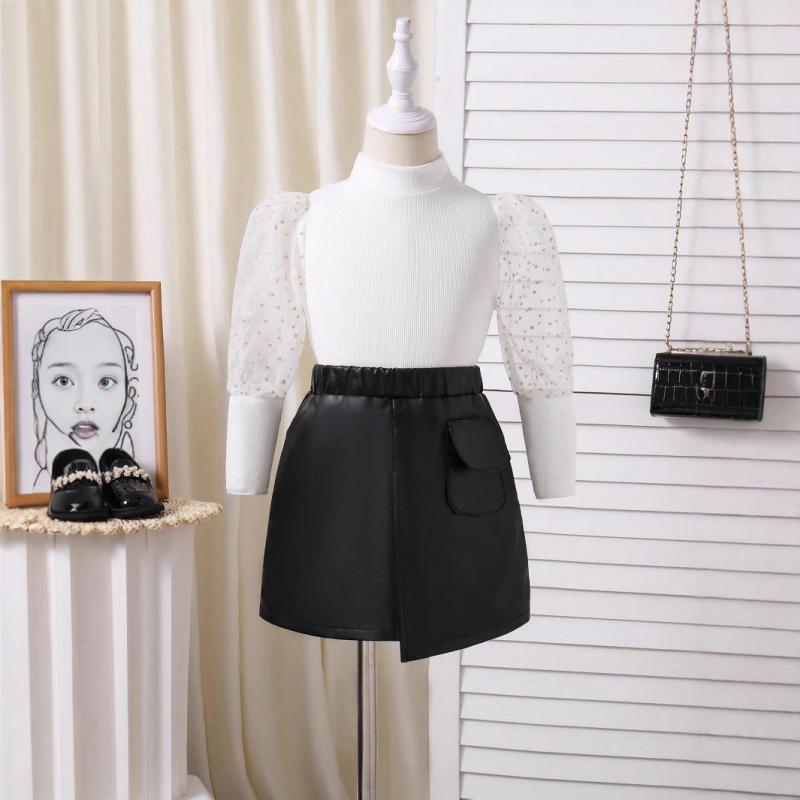 セットアップ ガールズ 子供服 長袖トップス PUレザー ミニスカート 無地 秋冬 普段着 発表会2
