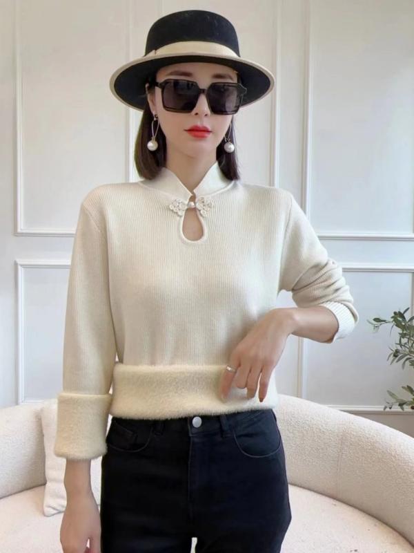 ニット レディース チャイナドレス風 ミンク カシミヤタッチ プルオーバー 秋冬 トップス チャイナボタン あったか 防寒 厚手 裏起毛 普段使い かわいい エレガント 高見え 上品2