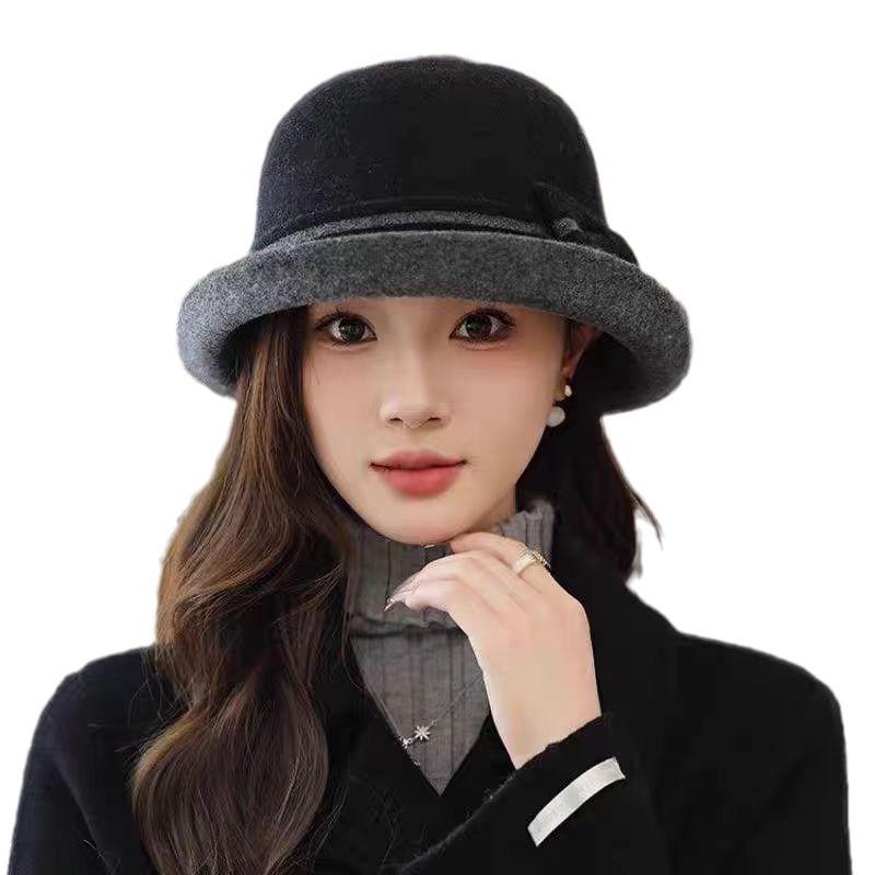 帽子 レディース 秋冬 ウール 婦人帽子 ファッション おしゃれ ハット あたたかい 保温 巻き上げブリム2