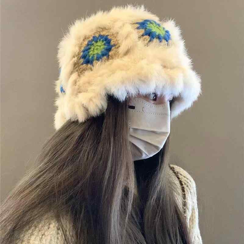 帽子 レディース 秋冬 かわいい ウサギ ファー 毛糸 防寒 保温 国風 獅子 虎 手作り 小顔効果2