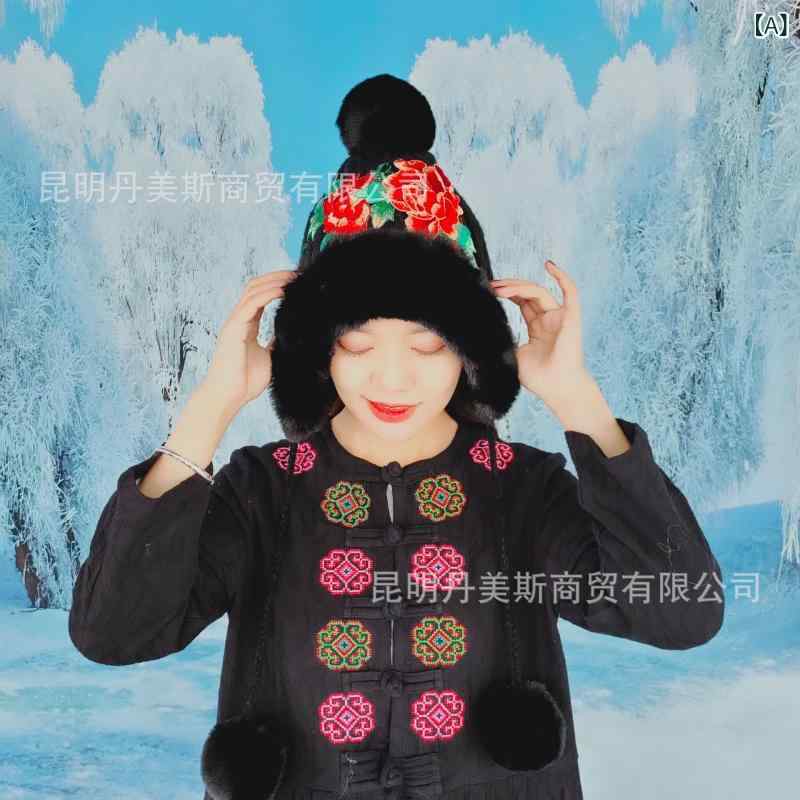 ニット帽 レディース 秋冬 刺・墸 あったか 防寒 保温 耳あて付き レトロ 国潮風 かわいい2