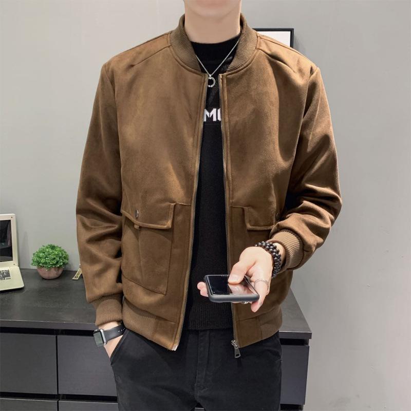ジャケット 男性用 秋冬 韓国風 スエード調 ブルゾン 野球服 スリム 多用途 作業着 カジュアル アウター