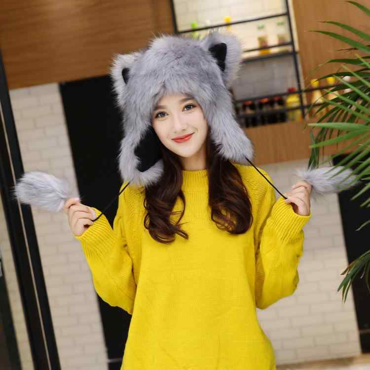 帽子 レディース 秋冬 防寒 裏起毛 厚手 かわいい キツネ あったか 雷鋒帽 耳あて付き ファー アニマル ハット 東北 アウトドア