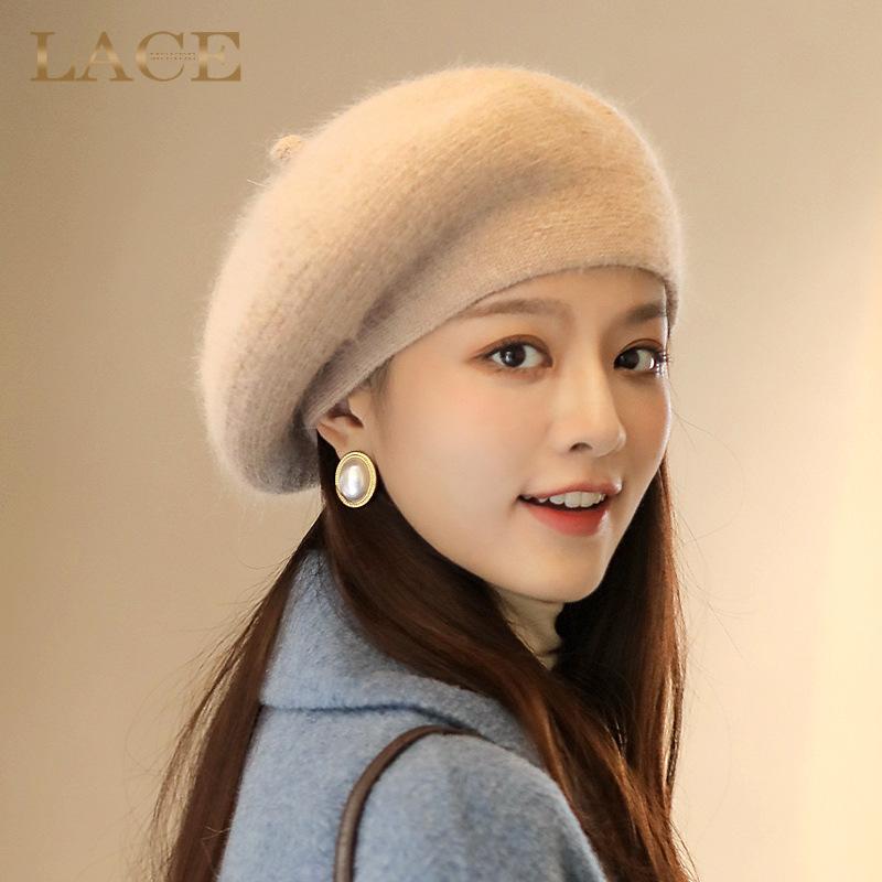帽子 レディース 秋冬 ニット帽 ベレー帽 小顔効果 防寒 暖かい ウサギ毛風 おしゃれ かわいい ファッション ケーブル編み ふわふわ もこもこ