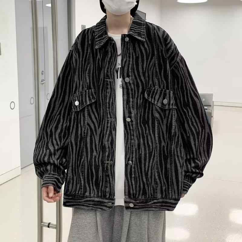 デニムジャケット メンズ ゼブラ柄 春秋 ゆるい オラオラ系 デニム アウター