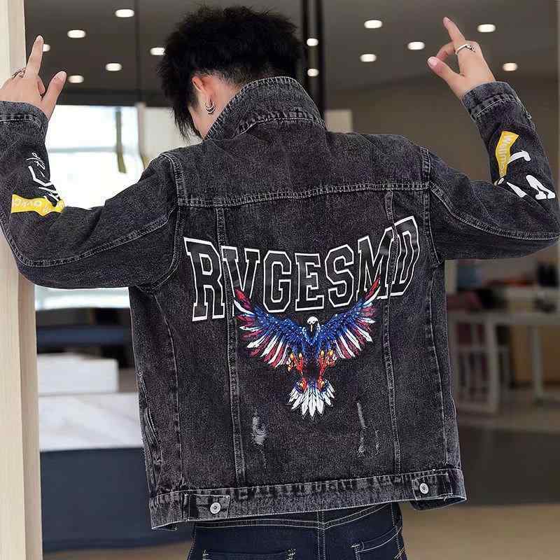 ジャケット 男性用 デニム カジュアル スタイル クラッシュ ダメージ 刺繍 羽織り トップス Gジャン アメカジ 細身 スマート おしゃれ