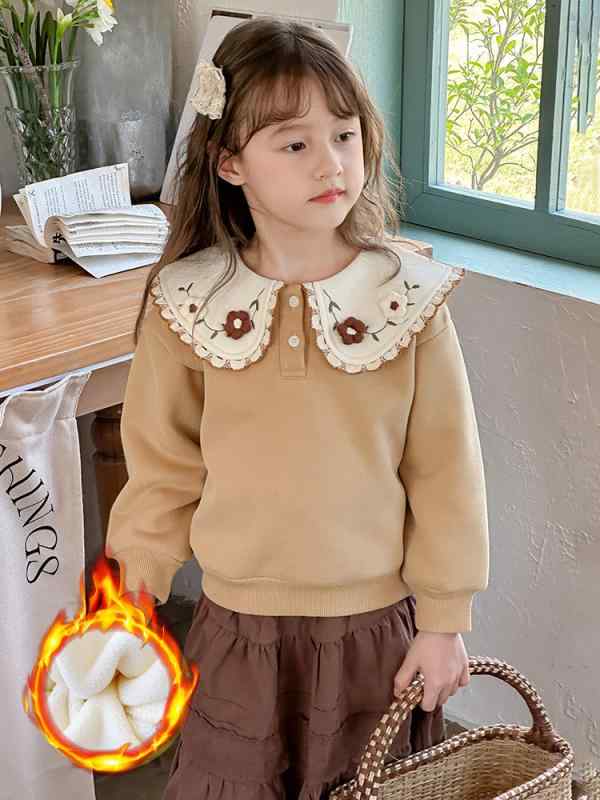 シャツ キッズ 女の子 裏起毛 花柄 襟付き プリンセス風 トレーナー ガーリー あったか 秋冬