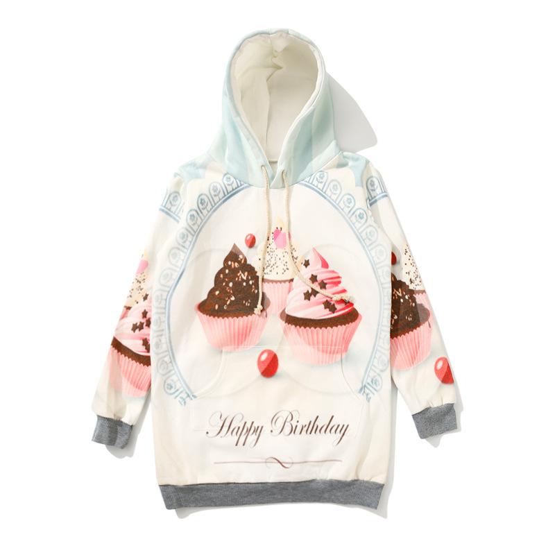 パーカー レディース 風 ケーキ フード付き 秋冬 ミドル丈 裏起毛 トレーナー ゆったり 長袖 かわいい カジュアル2