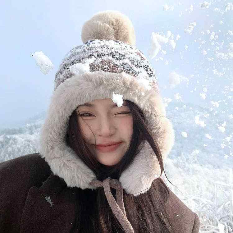 ニット帽 レディース 防寒 帽子 裏起毛 提花模様 イヤーマフ付き 風 防寒対策 カジュアル2