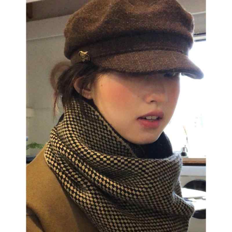 帽子 レディース 秋冬 ウール ベレー帽 ニュースボーイキャップ ハンチング レトロ クラシカル 画家帽 インスタ映え ブラウン ゴールド2