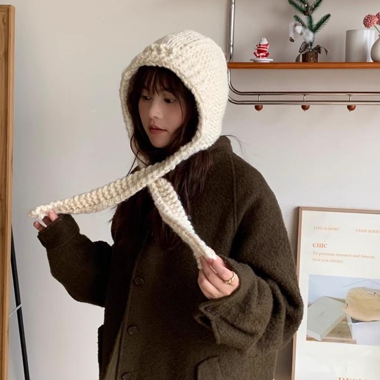 ニット帽 レディース 秋冬 加厚 防寒 保温 粗編み 手編み バラクラバ 帽子 耳あて 暖かい 韓国 カジュアル2