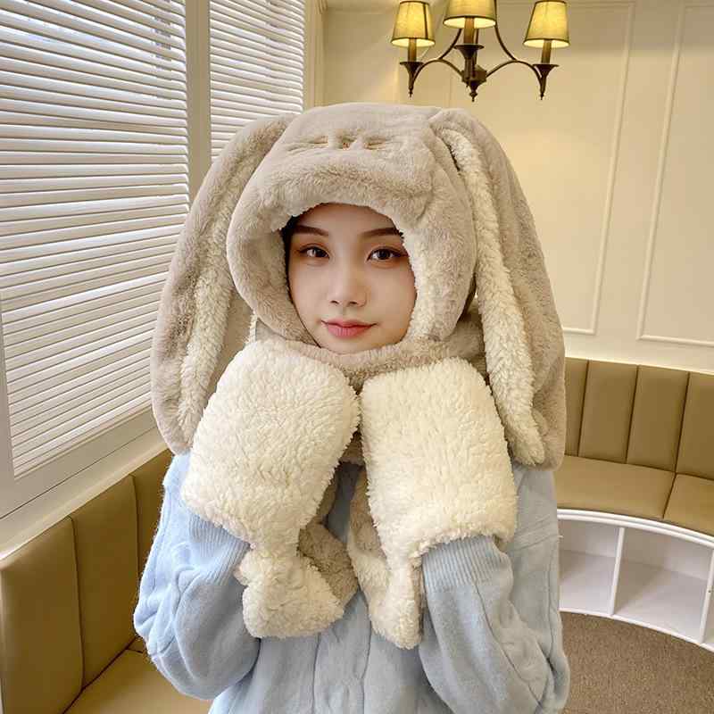 帽子 レディース 秋冬 ニット帽 ネックウォーマー 手袋 セット うさぎ耳付き 厚手 防寒 かわいい あったか 女性用2