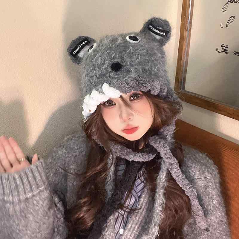 帽子 レディース 秋冬 かわいい 防寒 保温 ニット帽 手編み風 耳当て付き 暖かい おしゃれ
