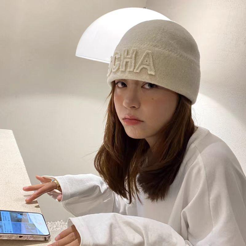 ニット帽 レディース 秋冬 ドイツ製 ハンドメイド 帽子 丸型 ロゴ 韓国 防寒 イヤーマフ付き かわいい