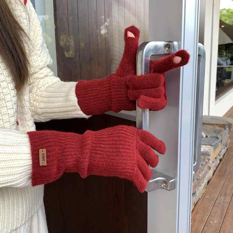 バラクラバ 手袋 一体型 防寒 保温 耳当て付き ニット帽子 秋冬 赤 ラッキーアイテム2