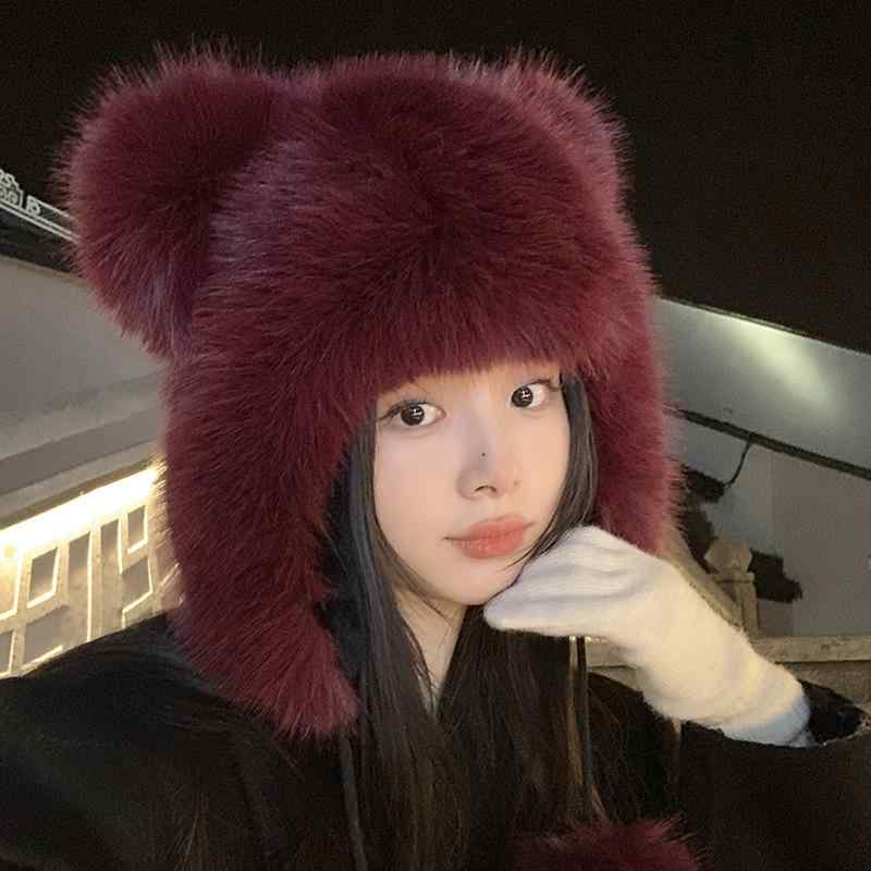 帽子 レディース 秋冬 フェイクファー レトロ ロシア帽 耳当て付き かわいい クマ 防寒 あったか2