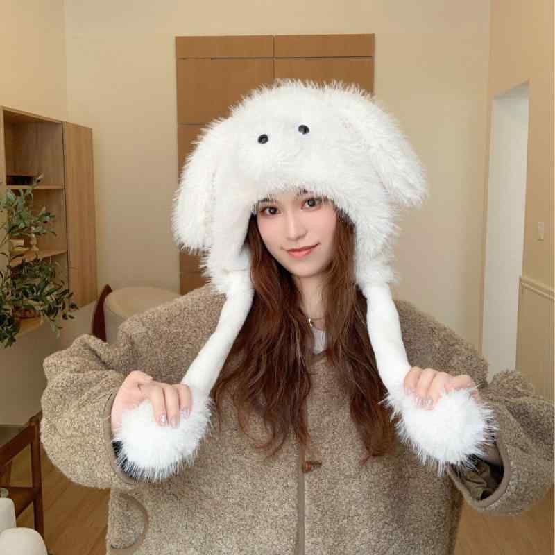 帽子 かわいい 犬耳付き レディース カートゥーン あったか 防寒 小顔効果2