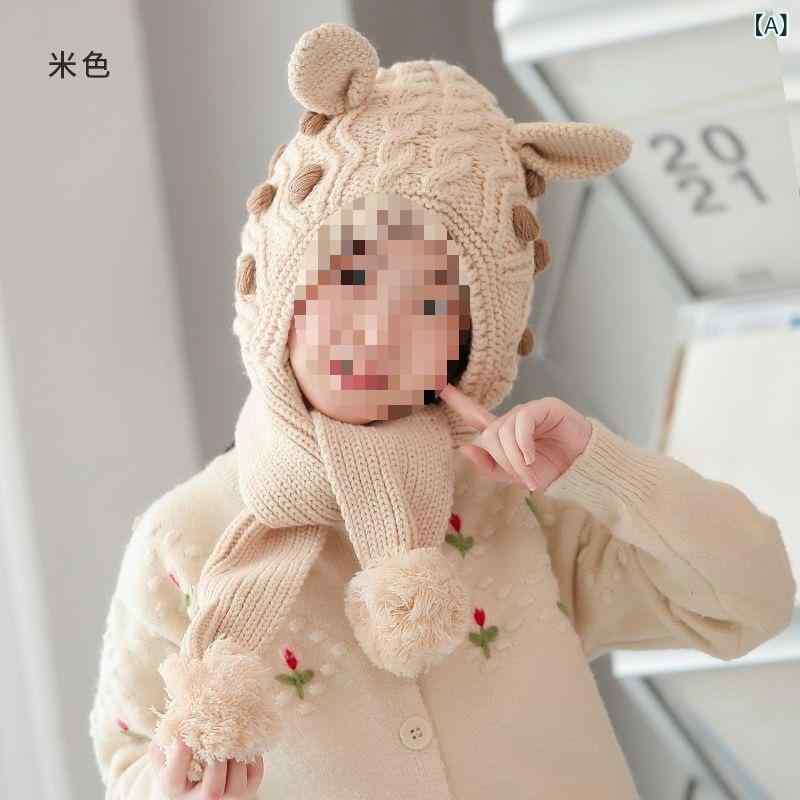 帽子 子供 女の子 ニット帽 裏起毛 防寒 あったか ベビー帽子 キッズ かわいい ケーブル編み 帽子 マフラー 一体型