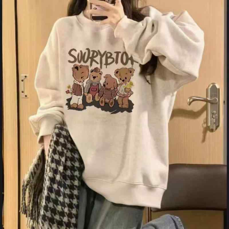 パーカー レディース かわいい クマ柄 裏起毛 ゆったり トレーナー 秋冬 あったか カレッジスタイル カジュアル トップス2
