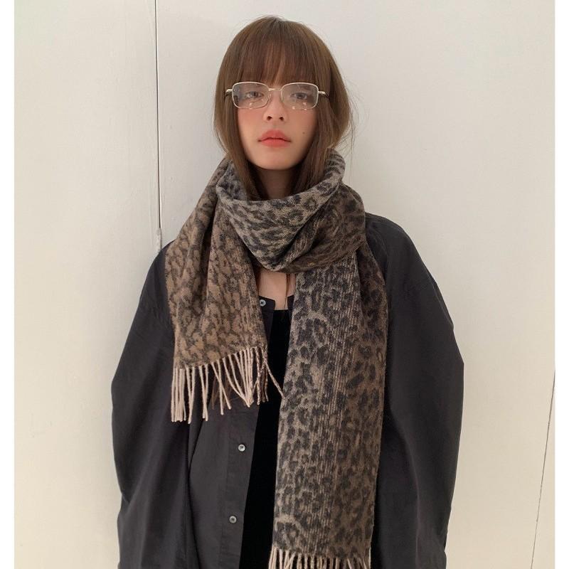 マフラー レディース 秋冬 ウール レトロ ヒョウ柄 ストール 厚手 大判 暖かい ショール ひざ掛け ブランケット 防寒 冷房対策 豪華感