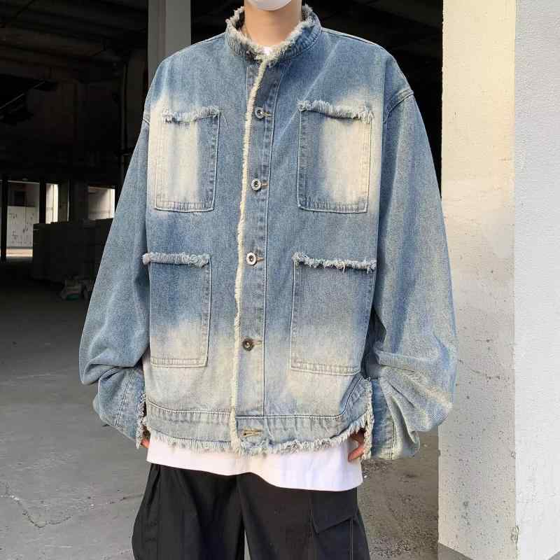 ジャケット メンズ 男性用 デニム ウォッシュ加工 レトロ ヴィンテージ風 ダメージ加工 ゆったり 豪華感 カジュアル Gジャン ブルゾン ジャンパー アウター2