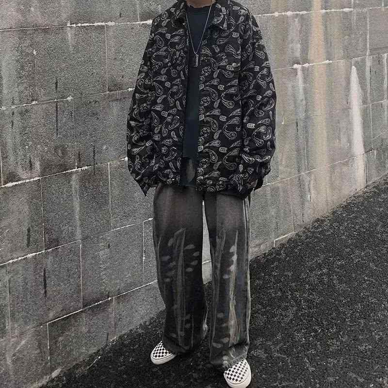 デニムジャケット メンズ 男性用 春秋 韓国 腰果花柄 ブルゾン カジュアル INS ストリート ?? レトロ トップス2