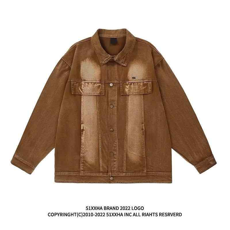ジャケット メンズ 男性用 デニム Gジャン アウター ジャンパー ブルゾン レトロ 港風 グラデーション 絞り染め ヒップホップ ゆったり 春秋