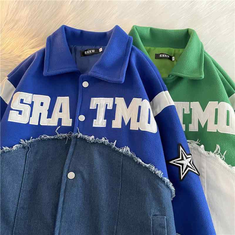 ジャケット メンズ 秋冬 アウター ブルゾン ゆったり デニム 切り替え 野球