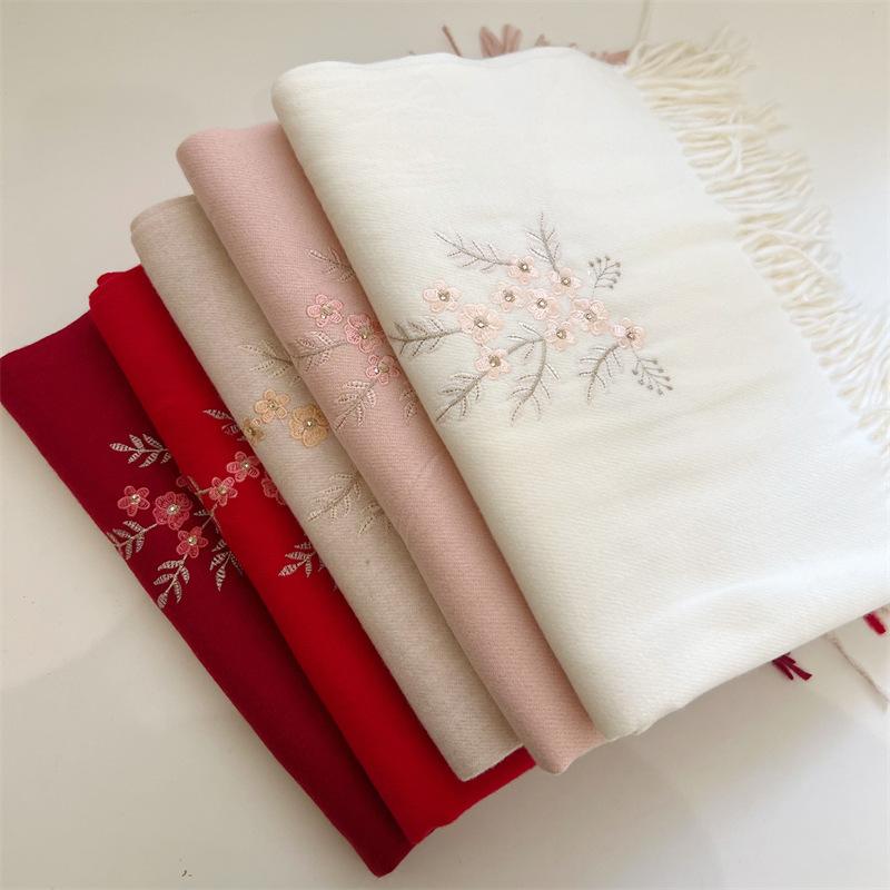 マフラー レディース 秋冬 ・委羊? 刺繍 ストール ショール ?色 保温 防寒 百搭 大判 厚手 アウター