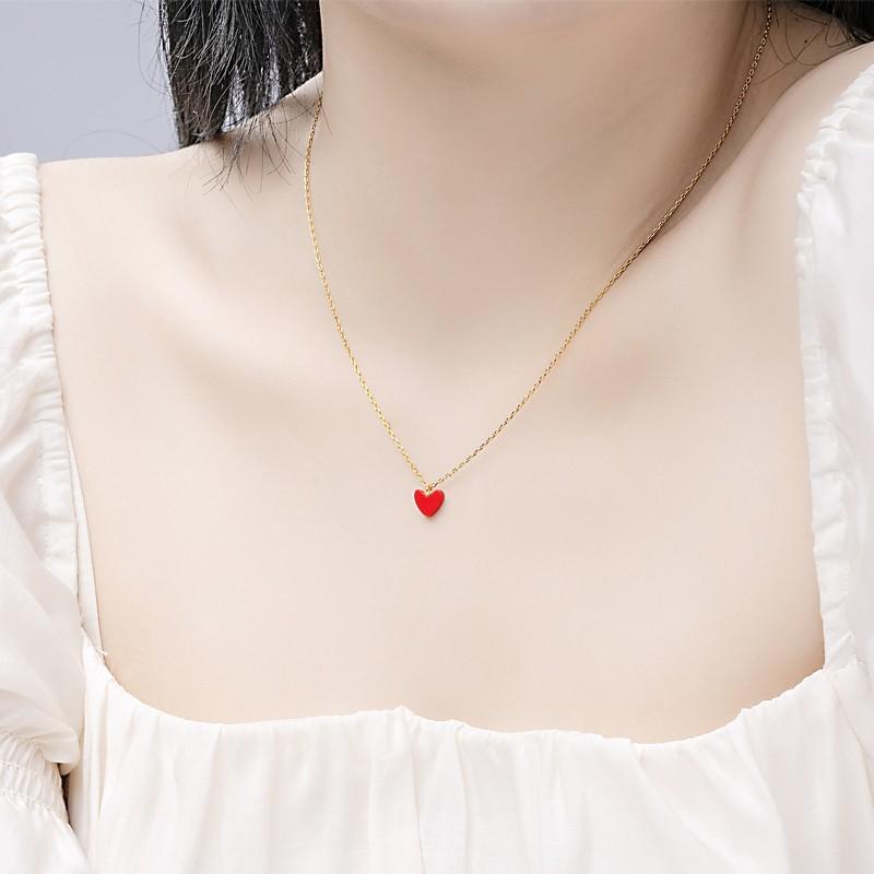 ネックレス レディース 925 シルバー 18K レッド ハート ペンダント チョーカー かわいい 接触冷感 伸縮性 豪華感 アクセント 普段使い