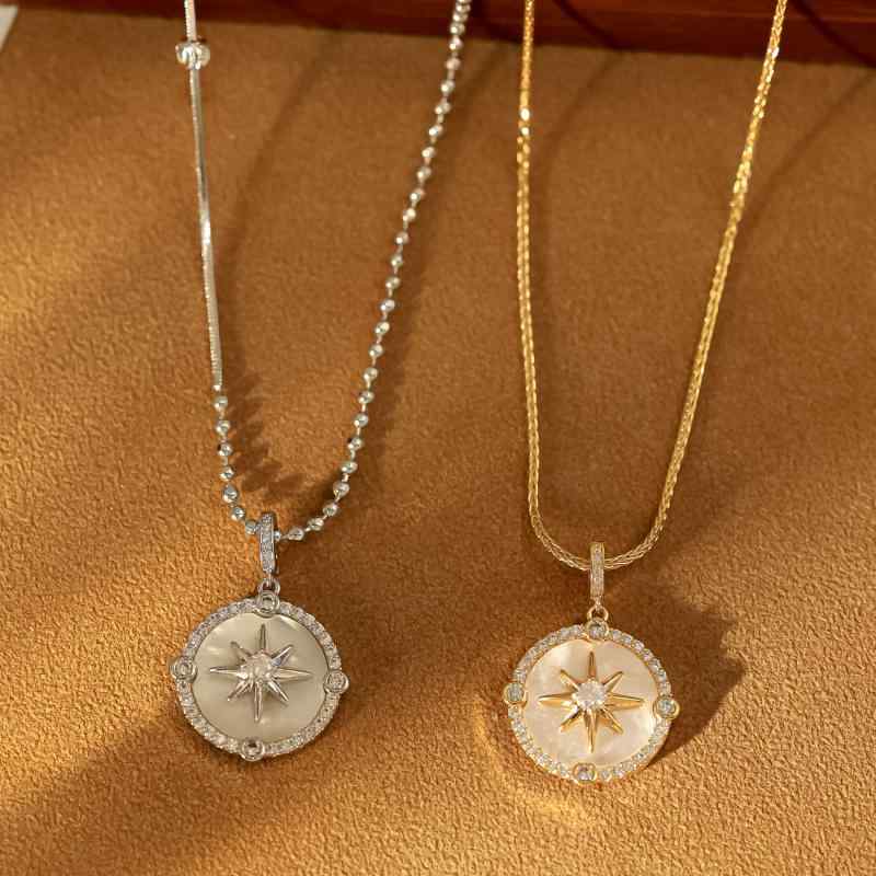 ネックレス レディース 貝母 ペンダント 八芒星 チョーカー 豪華感 アクセサリー ゴールド シルバー ショート ロング ペンダント 重ね付け コーデ