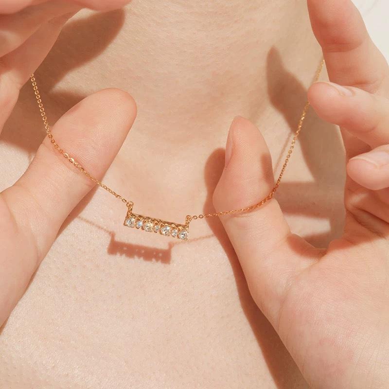 ネックレス レディース S925 シルバー 14K 金メッキ 一文字型 ジルコニア ペンダント 鎖骨チェーン 軽奢 百搭 欧美