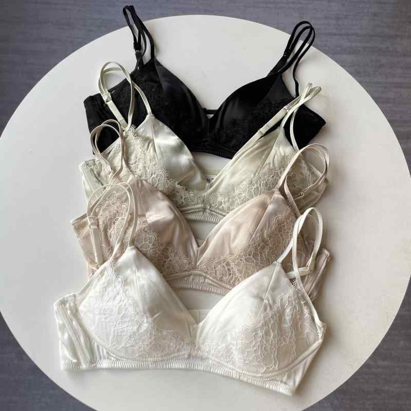 ブラジャー レディース レース 軽やか 伸縮性 シルク サテン ノンワイヤー 肩紐2