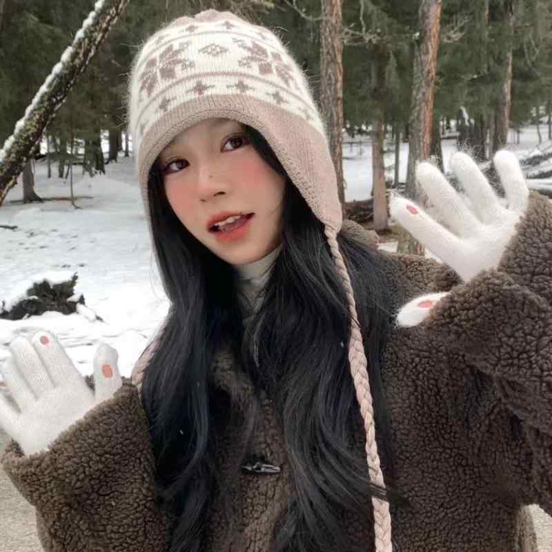ニット帽 レディース 秋冬 厚手 防寒 保温 毛糸 かわいい ポンポン付き 耳当て付き ニットキャップ 女性用2
