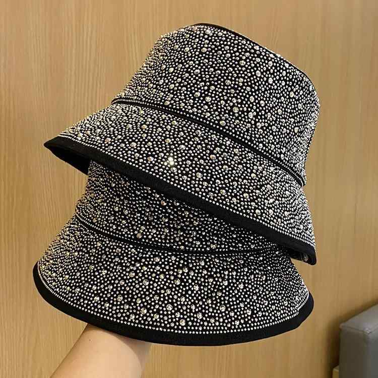 麦わら帽子 レディース ファッション おしゃれ 小顔効果 バケットハット 手作り 日焼け防止 日よけ 帽子 ラインストーン付き2
