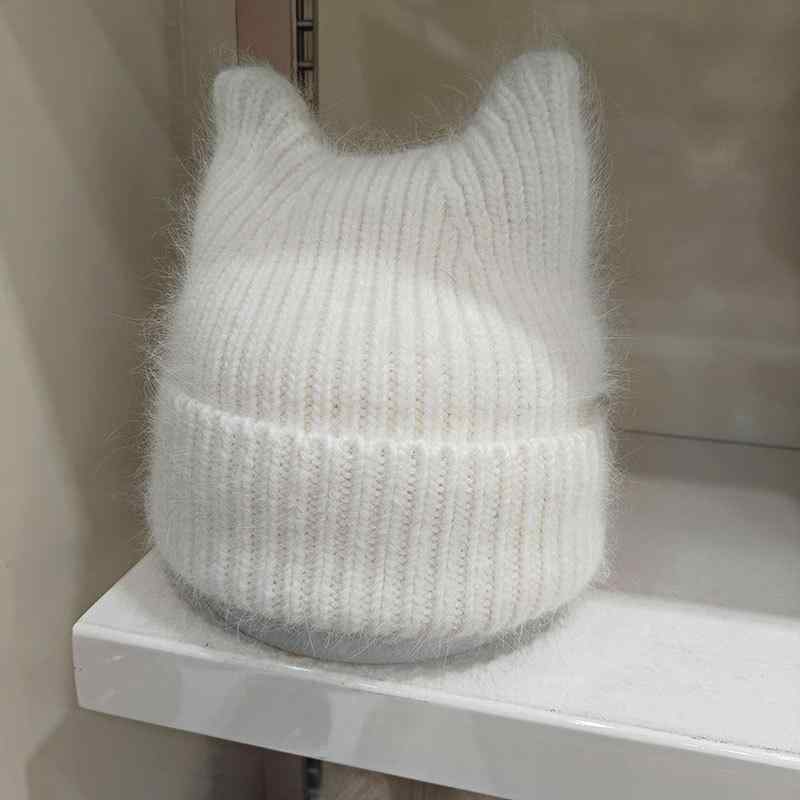 帽子 レディース 秋冬 ニット帽 かわいい INS 韓国風 ラビットファー 日本風 ウール 猫耳 あったか 保温2