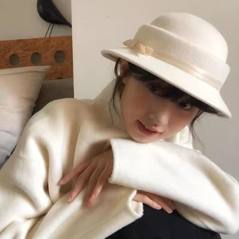 帽子 レディース ハット シルク 麻 ウール 名媛 フィッシャーマンハット フレンチ レトロ 防寒 保温 バケットハット 小顔効果