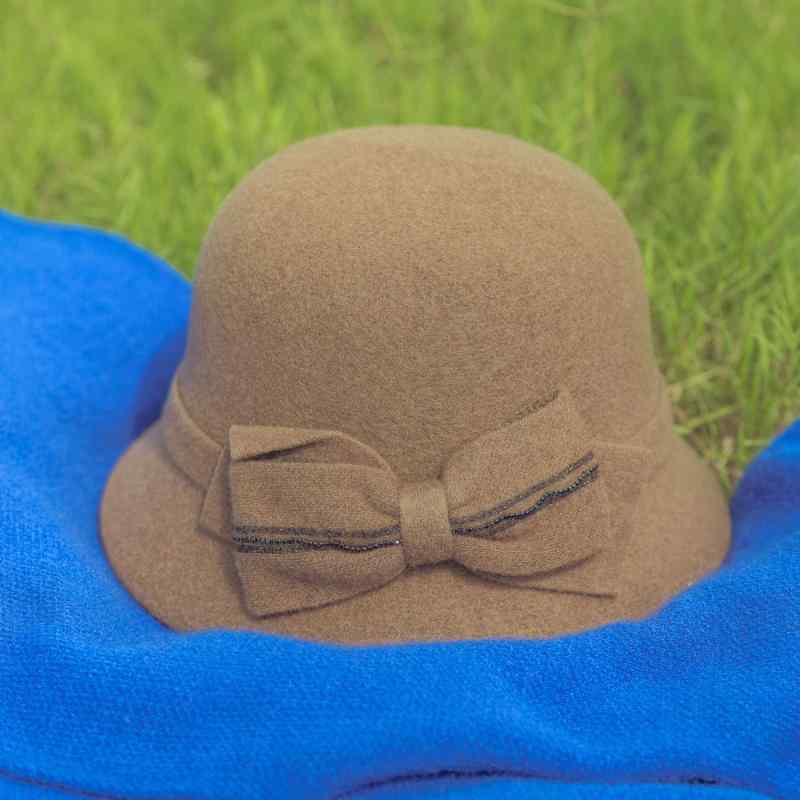 帽子 レディース ウール 防寒 保温 チェーン付き エレガント バタフライ 秋冬 高級感 上品