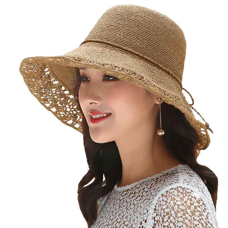 麦わら帽子 レディース 春夏 ビーチ帽子 遮光 日焼け止め 帽子 ペーパーハット つば広帽子 紫外線対策 ハット 旅行用 かわいい おしゃれ2