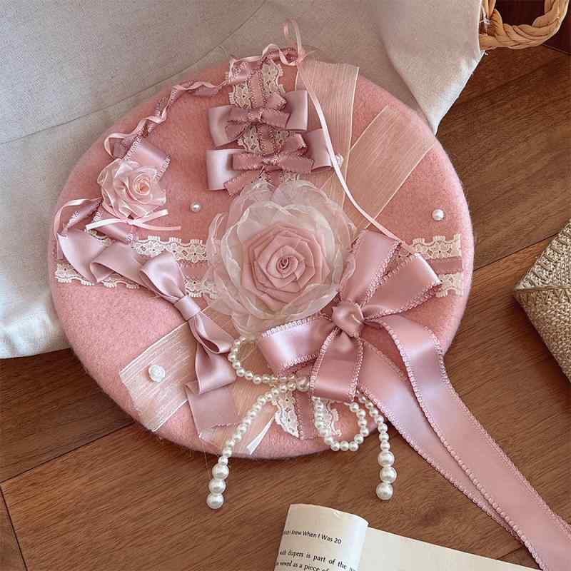 ベレー帽 レディース ウール 山茶花 コサージュ付き 小顔効果 あったか 画家 帽子 秋冬 お洒落 かわいい