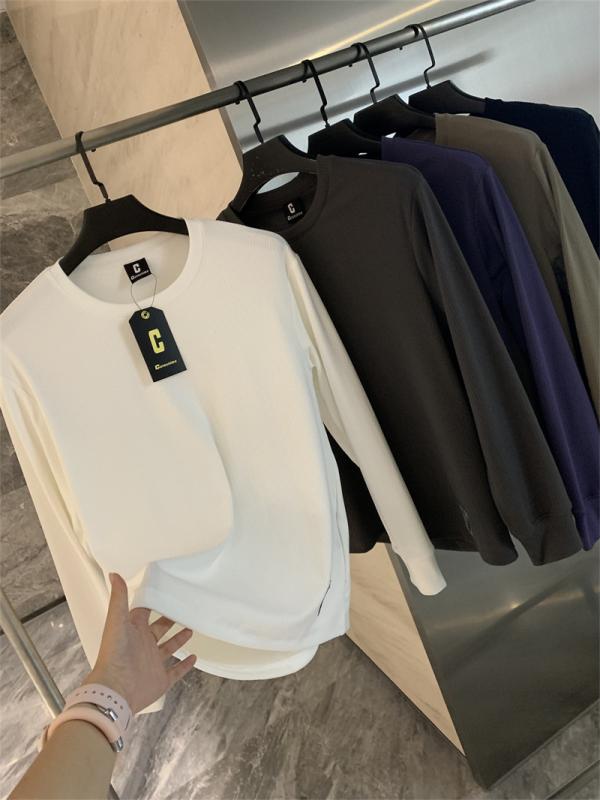 Tシャツ メンズ 男性用 縦縞模様 通気性 ストレッチ 吸湿速乾 秋冬 長袖 カットソー インナー