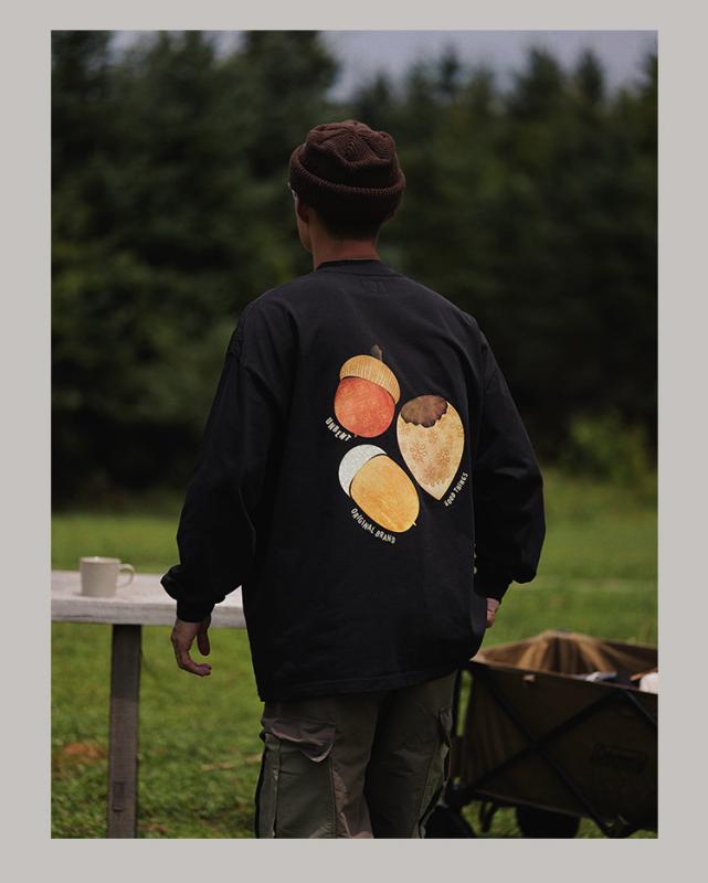 Tシャツ 男性用 長袖 果物柄 ルーズ カジュアル トップス リラックス デイリー