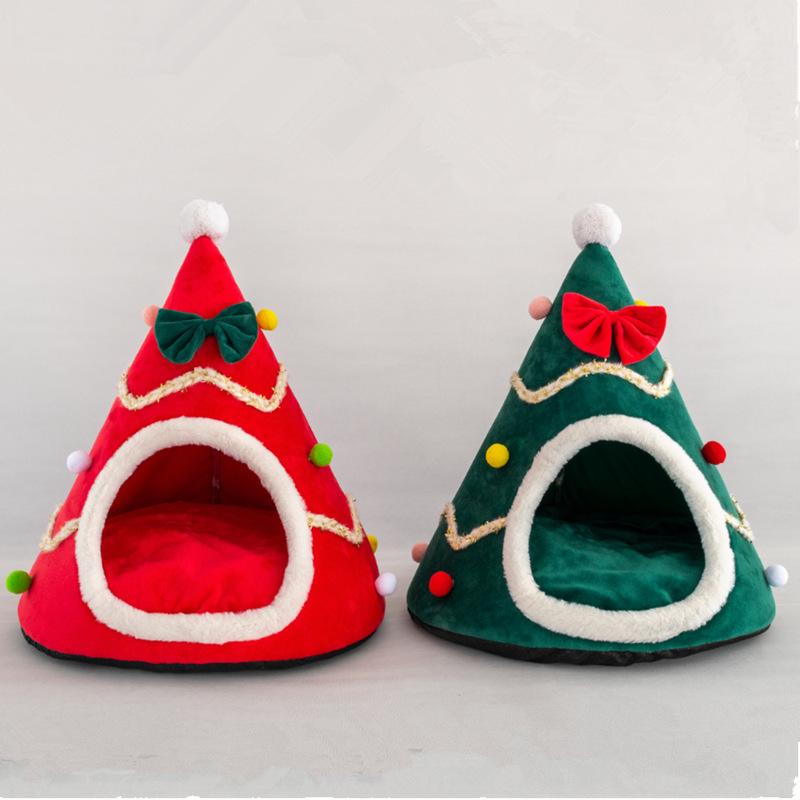 ペット用ベッド 秋冬 あったか 国潮 新年風 立体 海綿 ペットハウス テント クリスマス ハット 帽子 犬 猫2